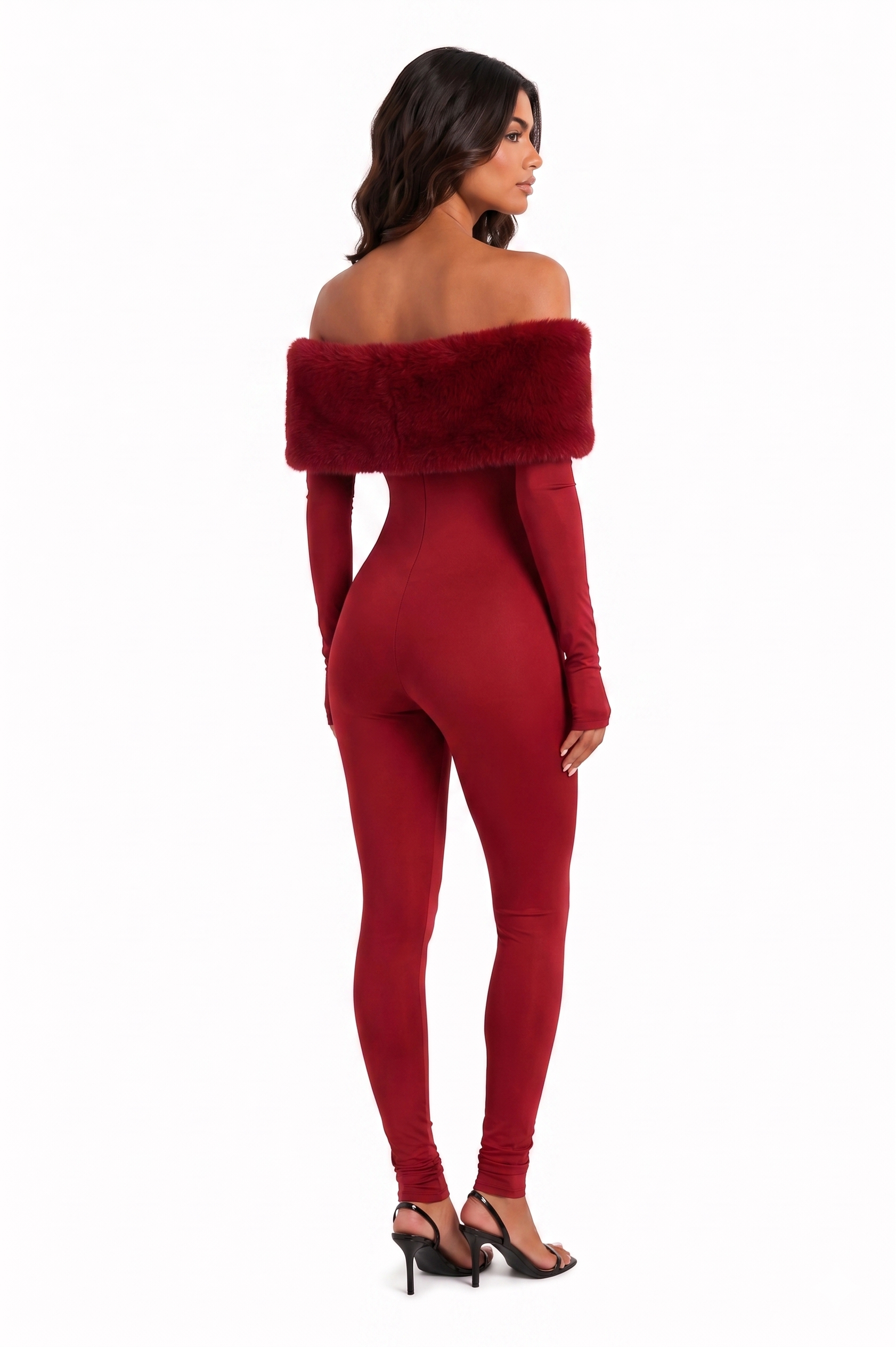 Luxury Furry Off-Shoulder Midriff Sexy Jumpsuit