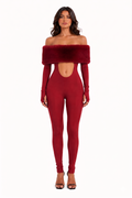 Luxury Furry Off-Shoulder Midriff Sexy Jumpsuit