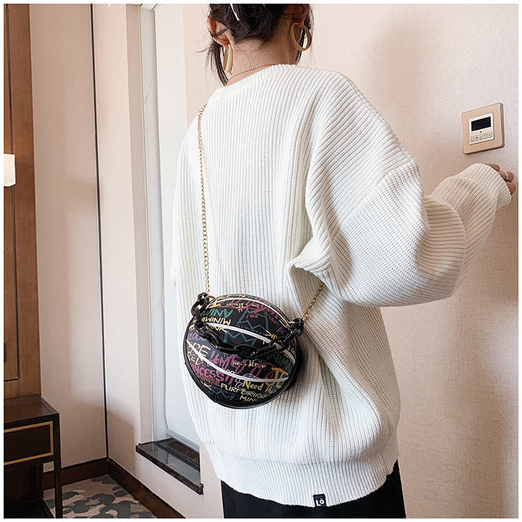 Graffiti Basketball  Round  Shape Letter Print Crossbody Bag