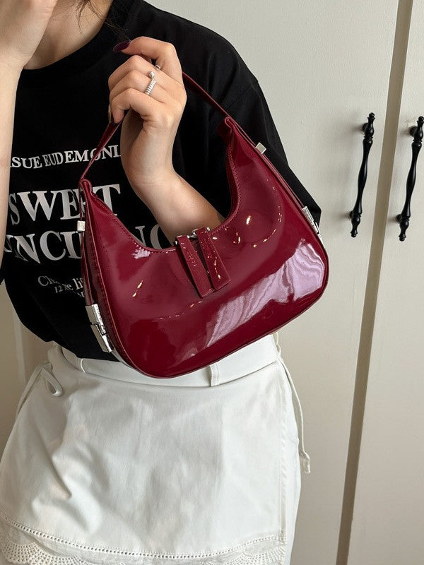 Crescent Zipper PU Leather Shoulder Bag