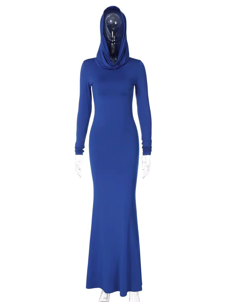 Hooded Side-Slit Bodycon Maxi Dress