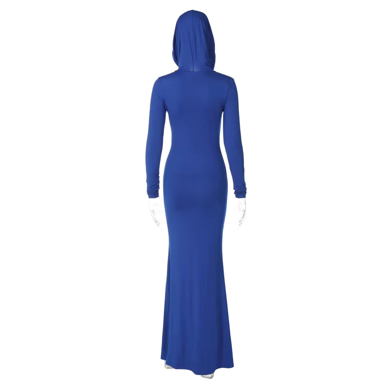 Hooded Side-Slit Bodycon Maxi Dress