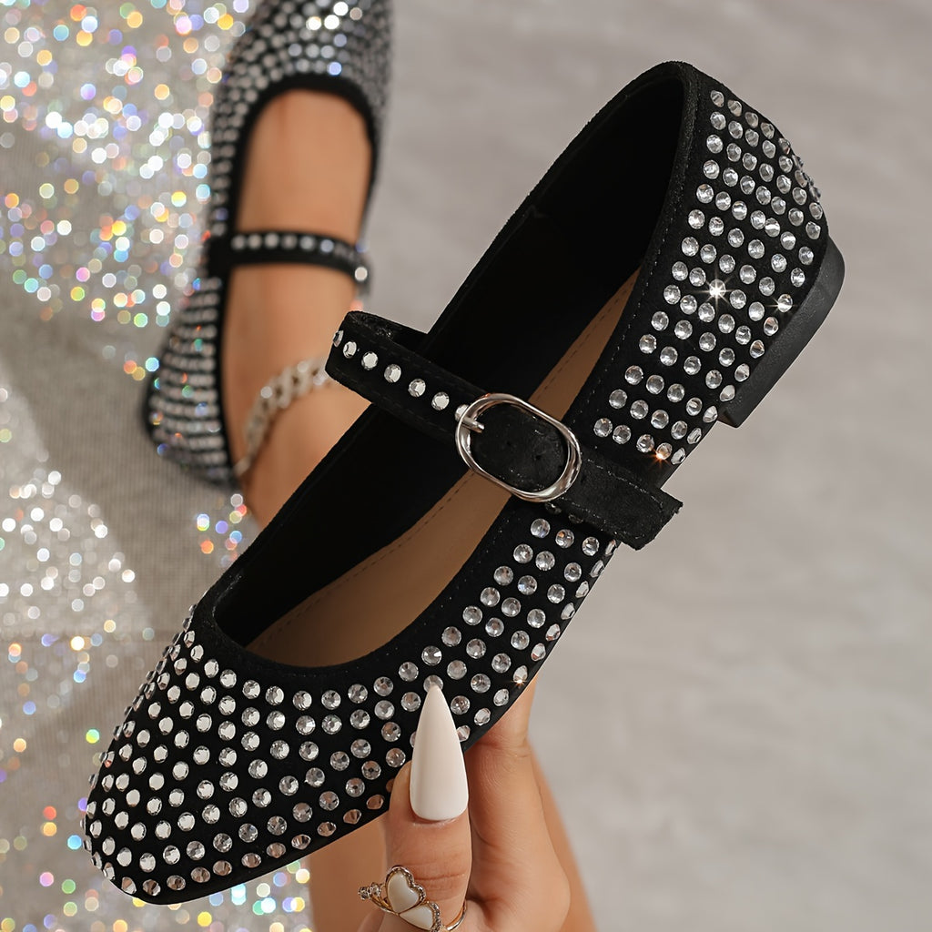 Embellished Rhinestone Strap Mary Jane Flats
