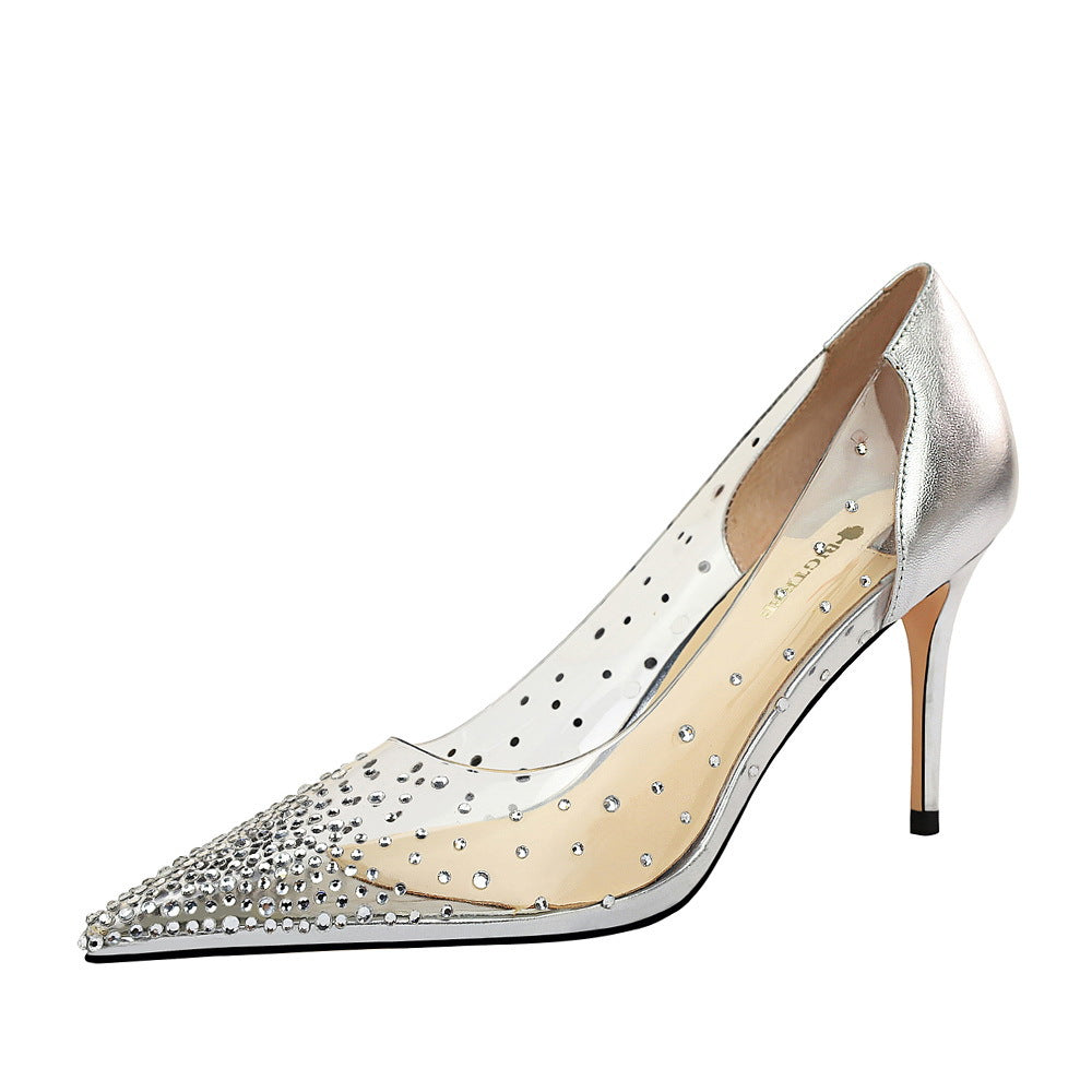 Sparkle Crystal PVC Pointy Toe Stiletto Pumps