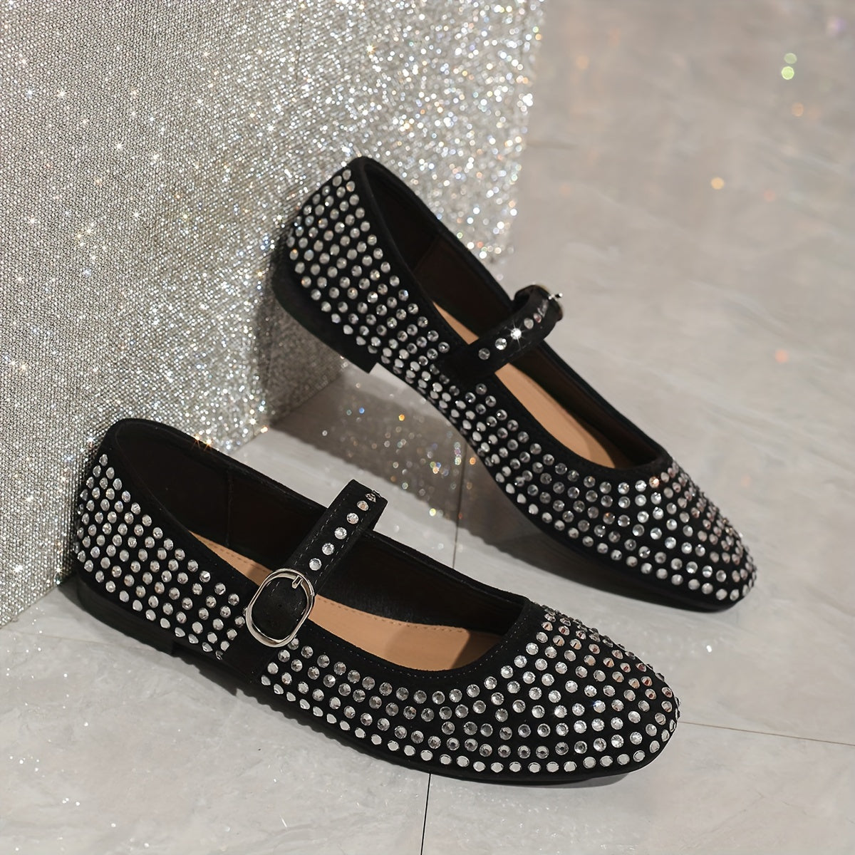 Embellished Rhinestone Strap Mary Jane Flats