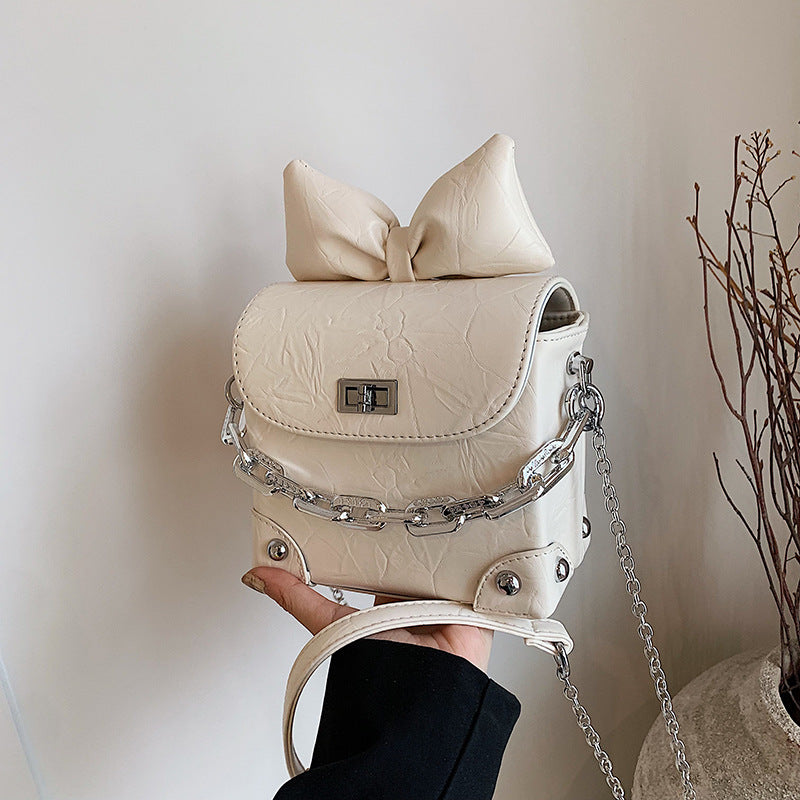 Niche Ribbon Knitted Chain Color Block Square Crossbody Bag