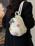 Cute 3D Floral Bow Charm PU Leather Mini Backpack