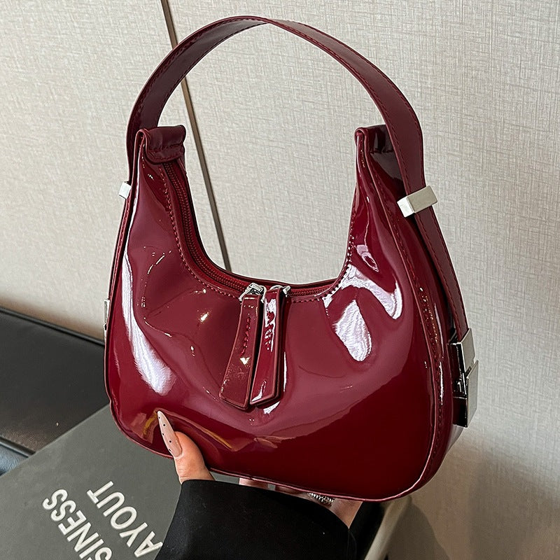 Crescent Zipper PU Leather Shoulder Bag