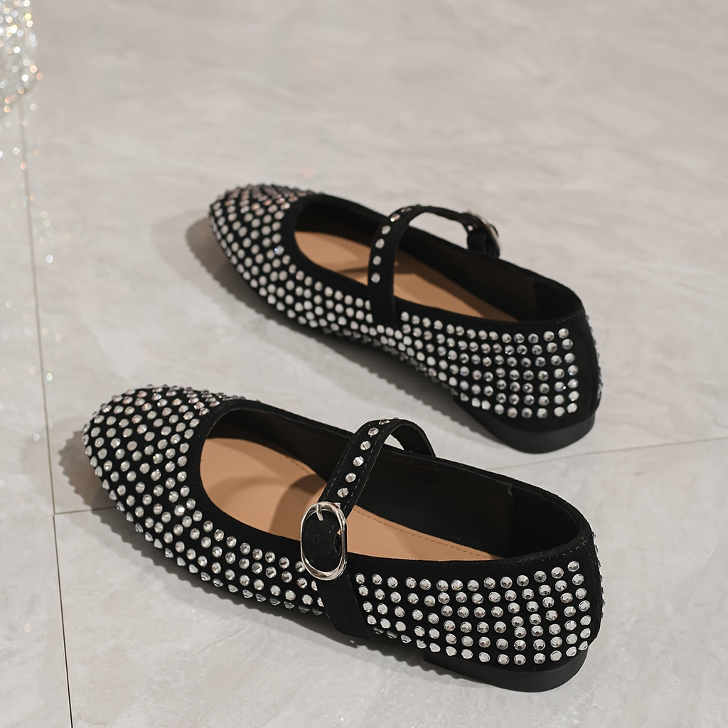 Embellished Rhinestone Strap Mary Jane Flats