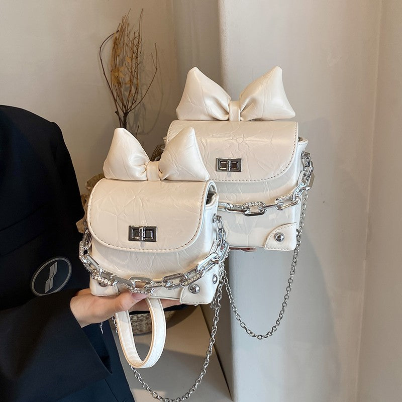 Niche Ribbon Knitted Chain Color Block Square Crossbody Bag