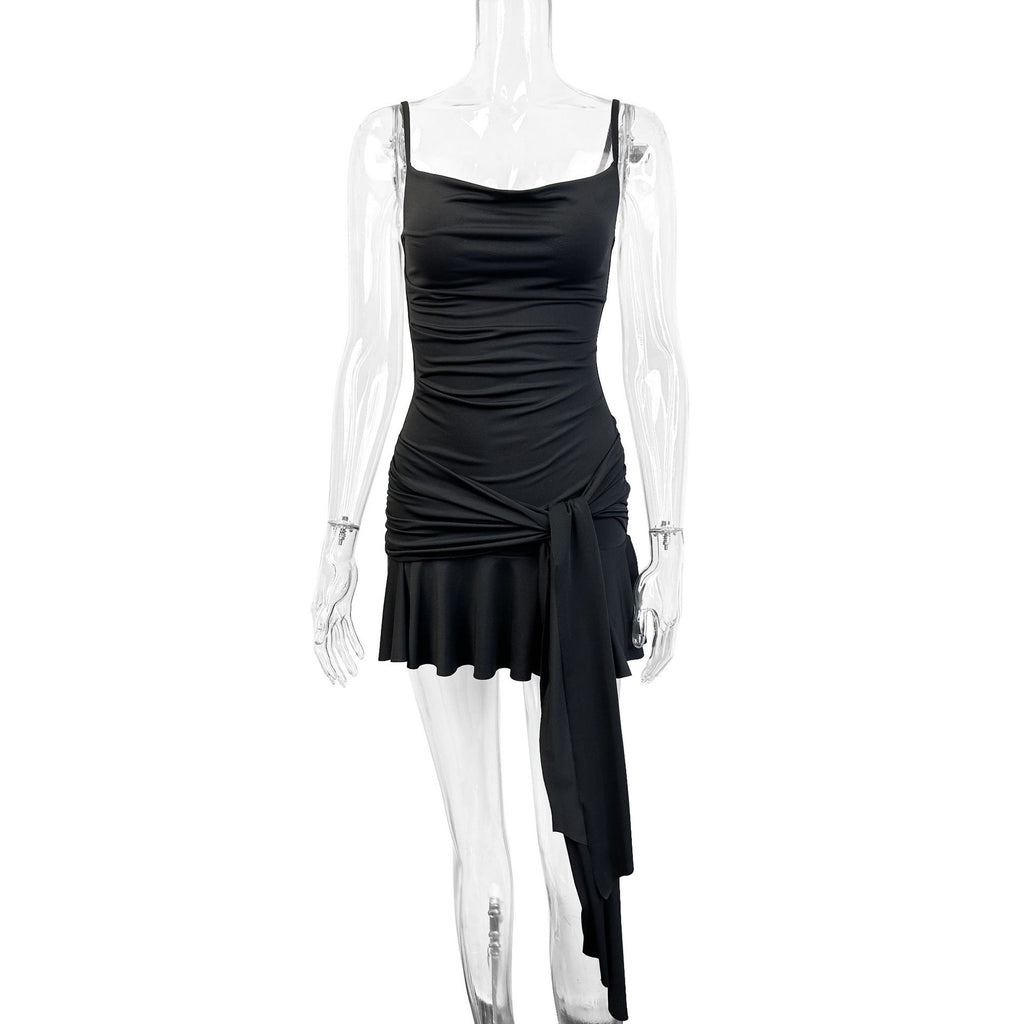 Red Cowl Neck Draped Mini Dress