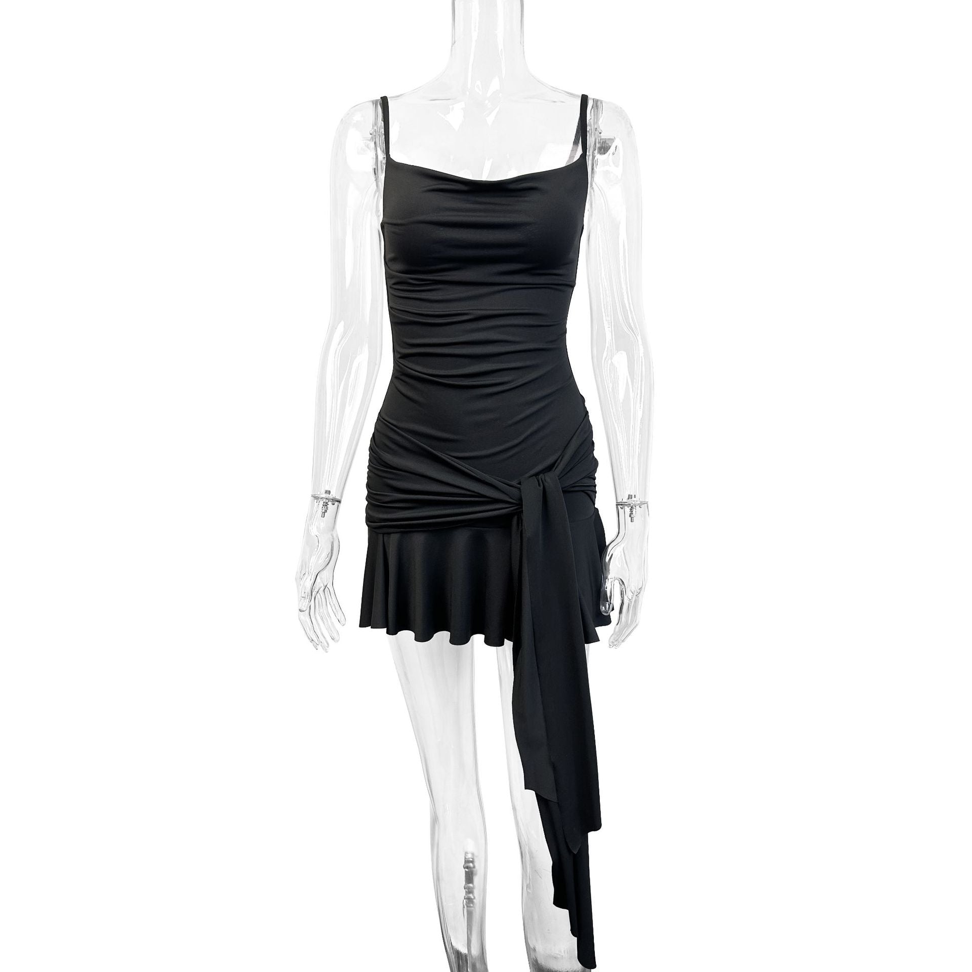 Red Cowl Neck Draped Mini Dress