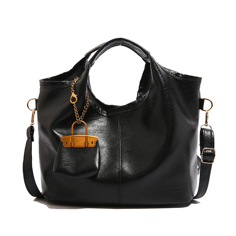 Grunge Charm Detail Double Handle PU Leather Crossbody Bag