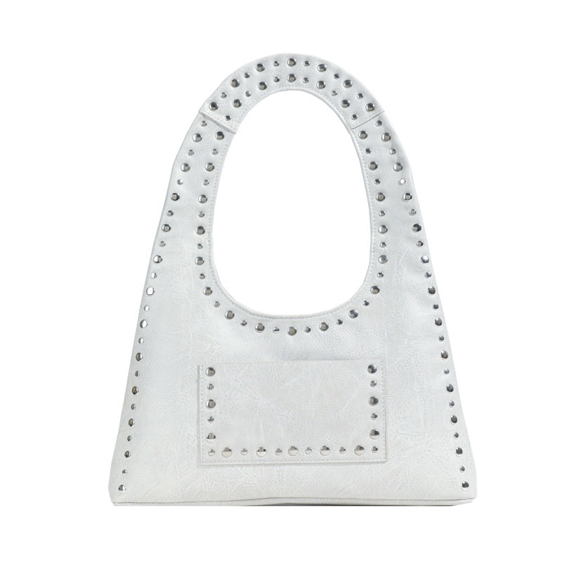 Punk Metal Rivet Wax PU Leather Studded Tote Bag