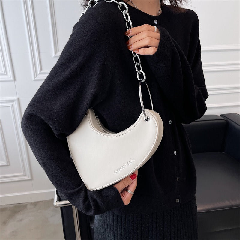 Punk Heart Shape Chain Strap PU Leather Mini Shoulder Crossbody Bag