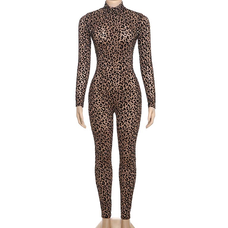 Leopard Print Mesh Tummy-Control Jumpsuit
