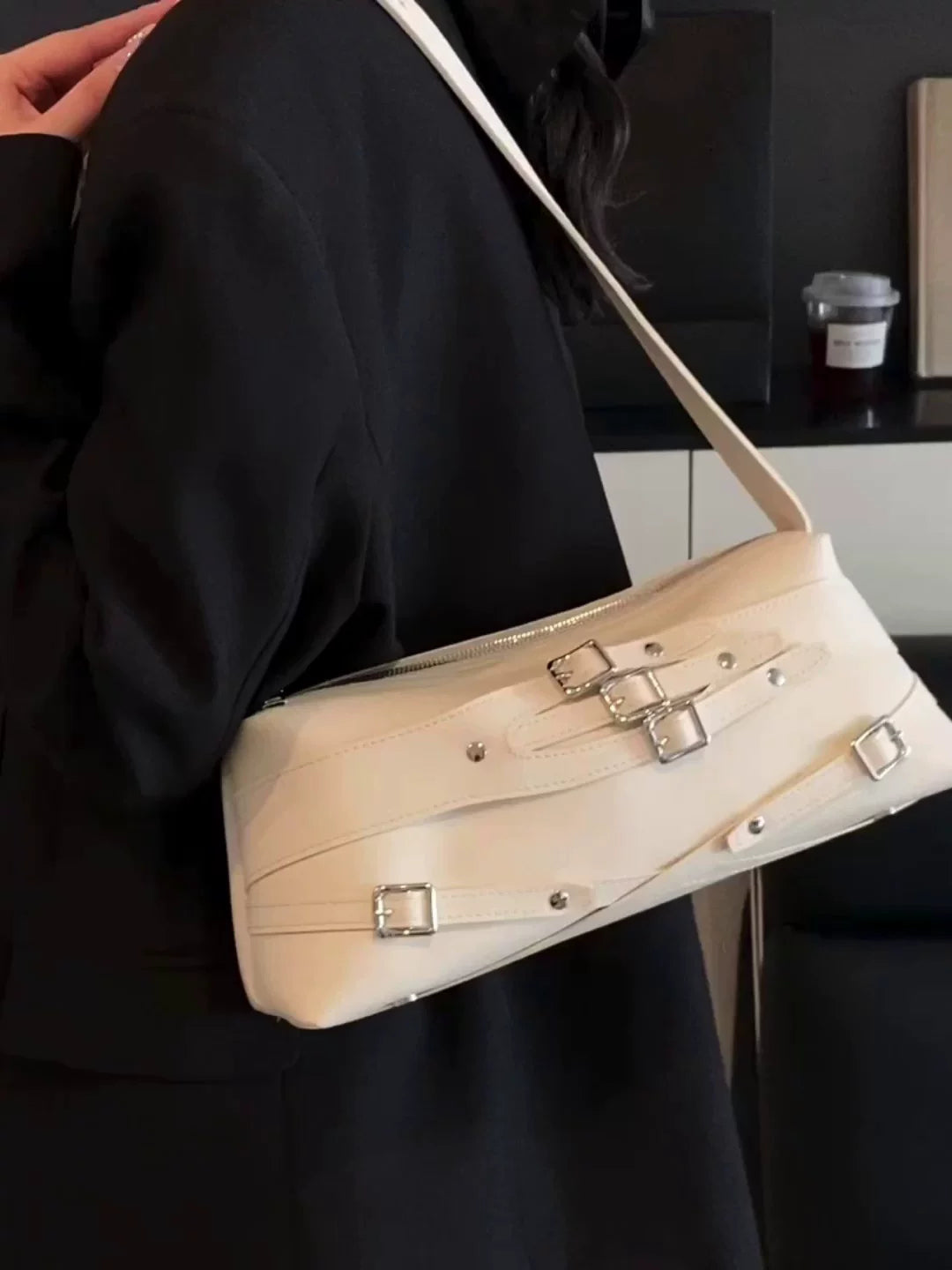 Sweet Moto Belt Buckle Candy Color PU Shoulder Bag