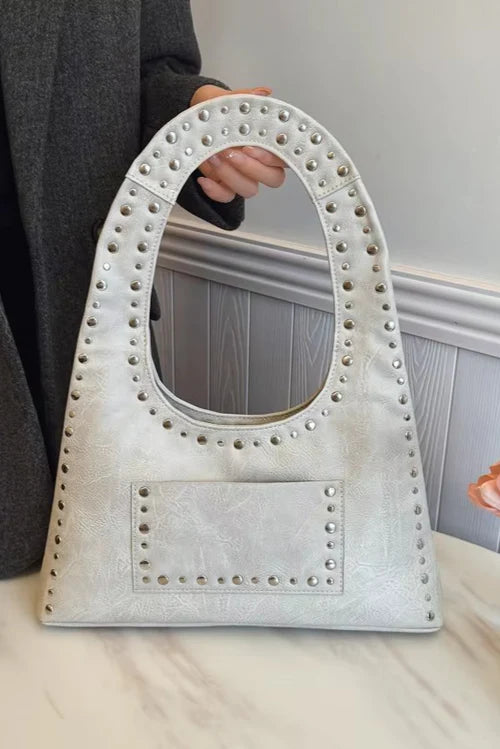 Punk Metal Rivet Wax PU Leather Studded Tote Bag