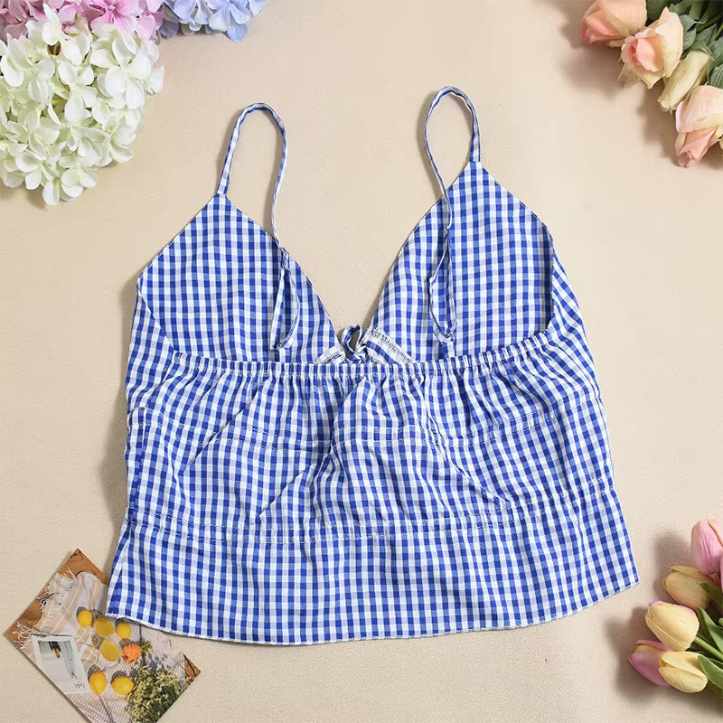 Blue Gingham Tie Midi Dress