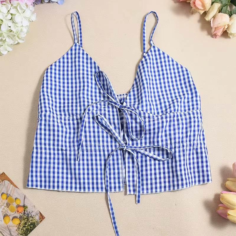 Blue Gingham Tie Midi Dress