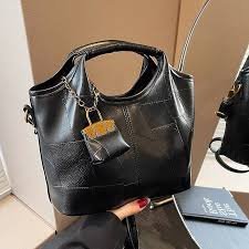 Grunge Charm Detail Double Handle PU Leather Crossbody Bag