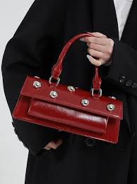 Studded Square Rivet Top Handle Satchel Crossbody Bag