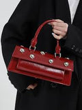 Studded Square Rivet Top Handle Satchel Crossbody Bag