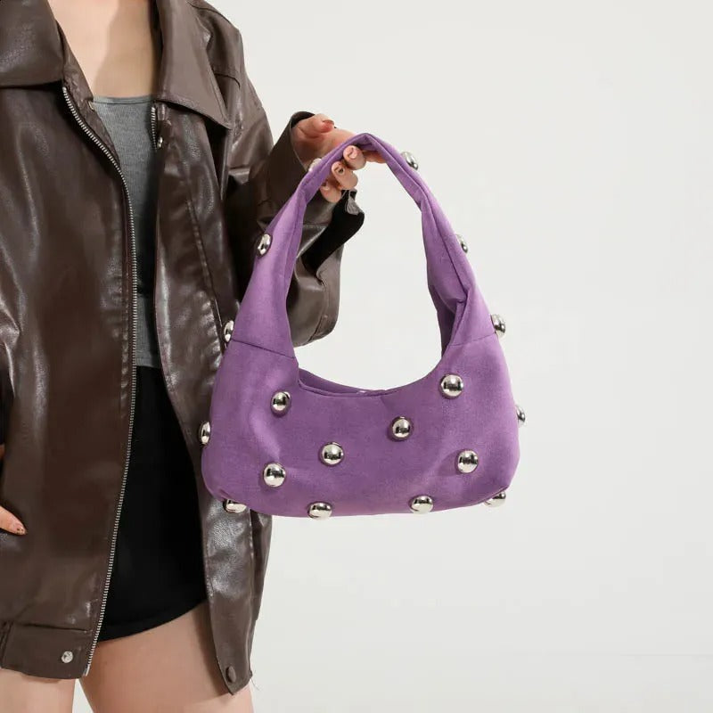 Luxury Rivet Detail Magnetic Buckle Soft Faux Leather Shoulder Bag