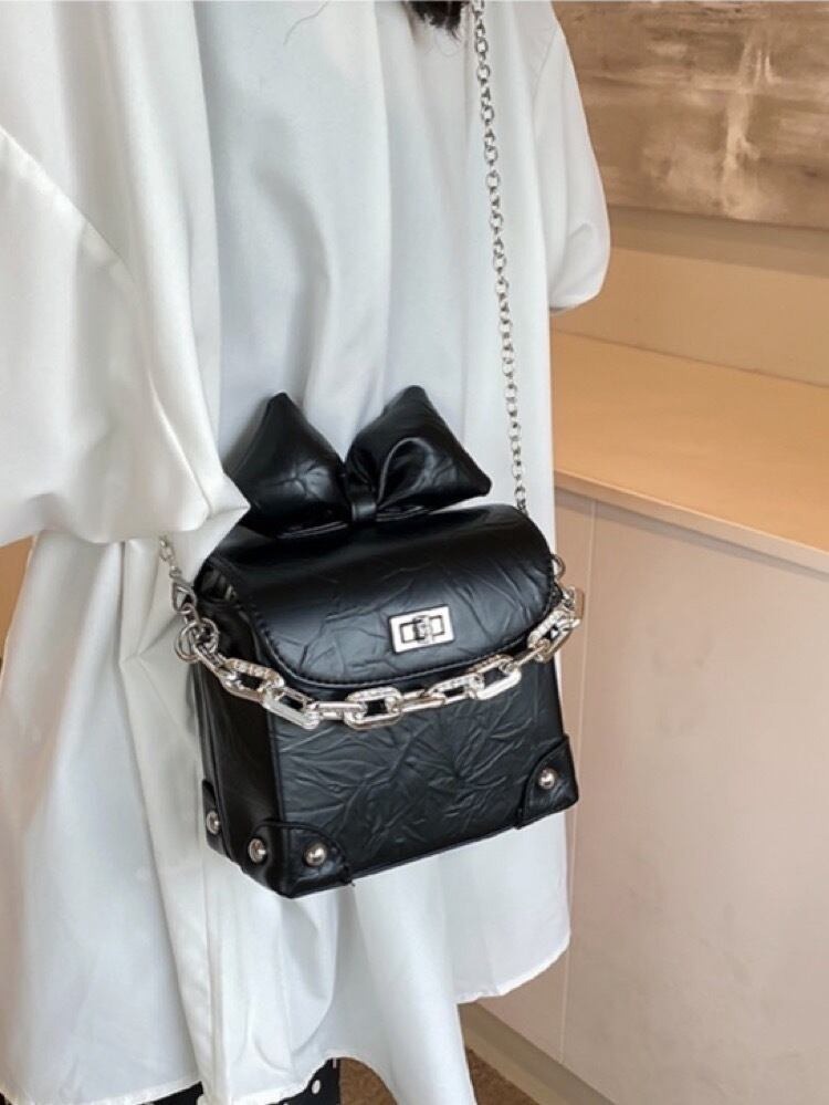 Niche Ribbon Knitted Chain Color Block Square Crossbody Bag
