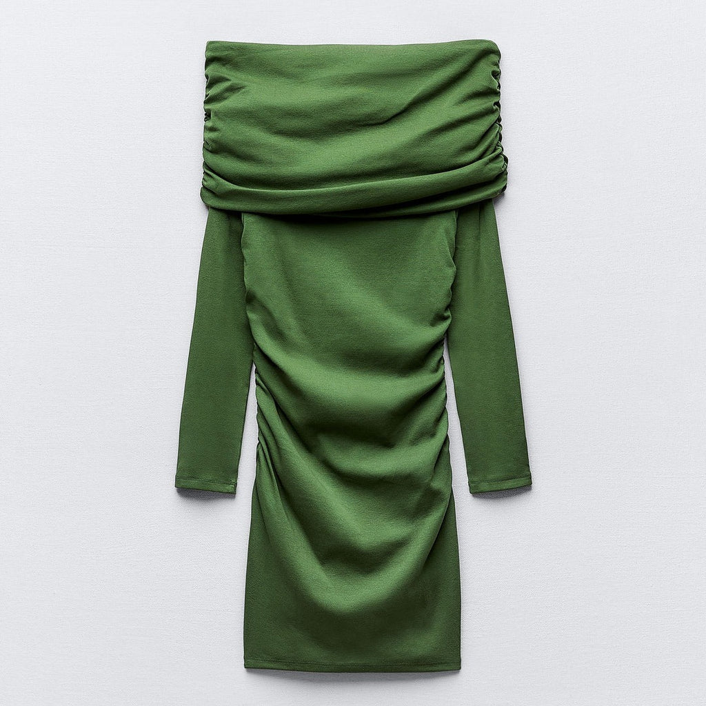 Olive Bardot Ruched Mini Dress