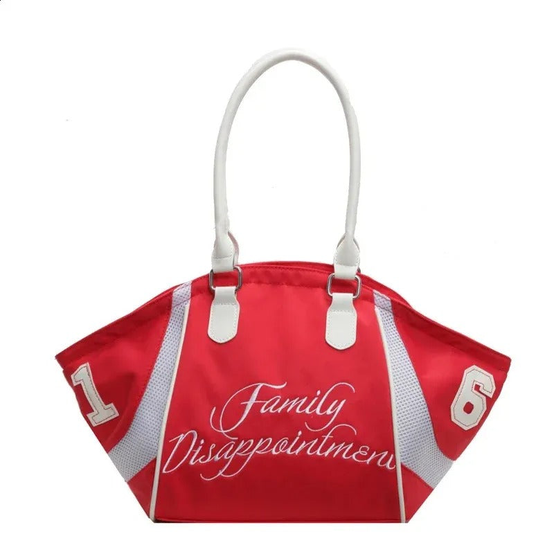 Sporty Alphabet Embroidery Large Capacity Bicolor Nylon Shoulder Tote Bag