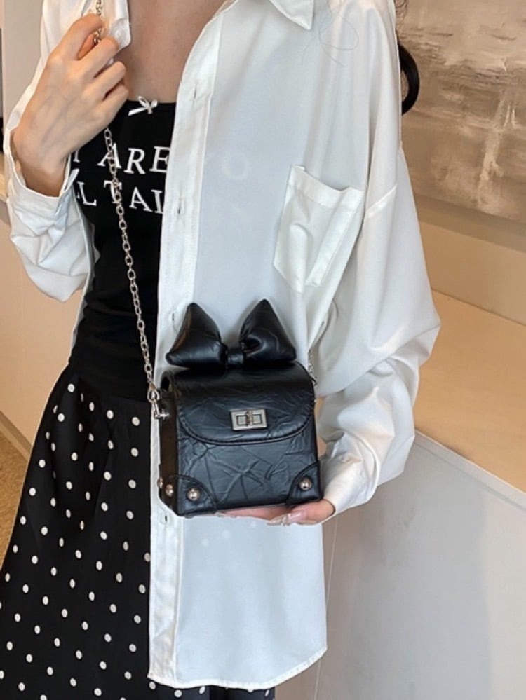 Niche Ribbon Knitted Chain Color Block Square Crossbody Bag