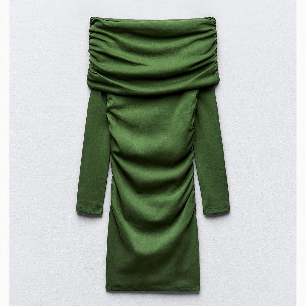 Olive Bardot Ruched Mini Dress