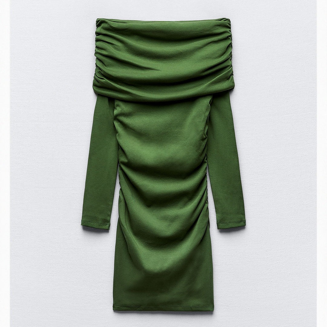 Olive Bardot Ruched Mini Dress