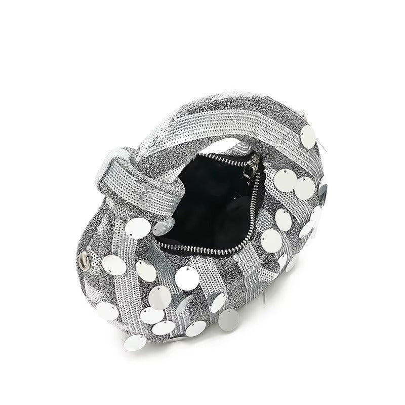 Glam Sequin Dumpling Shape Ring Handle Crossbody Bag