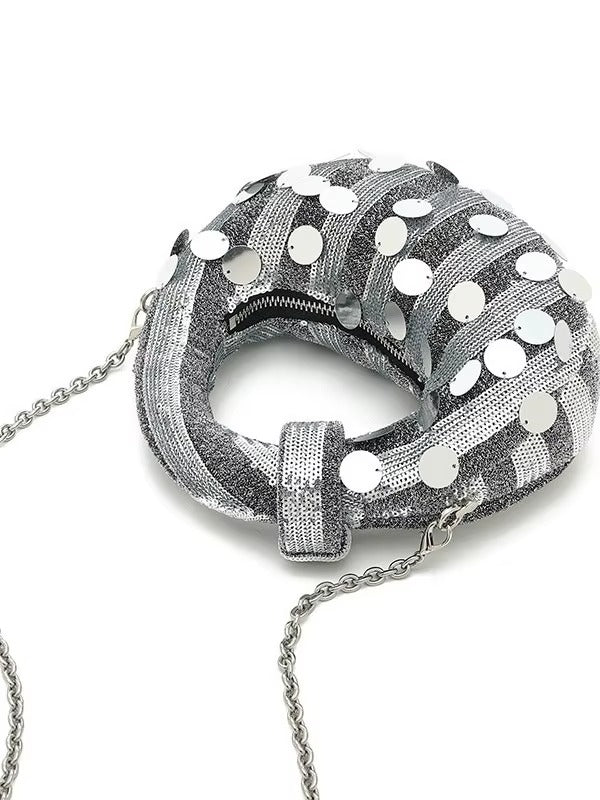 Glam Sequin Dumpling Shape Ring Handle Crossbody Bag