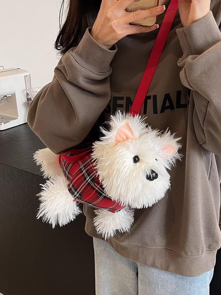 Cute Plush Dog Shape Faux Fur Crossbody Shoulder Bag