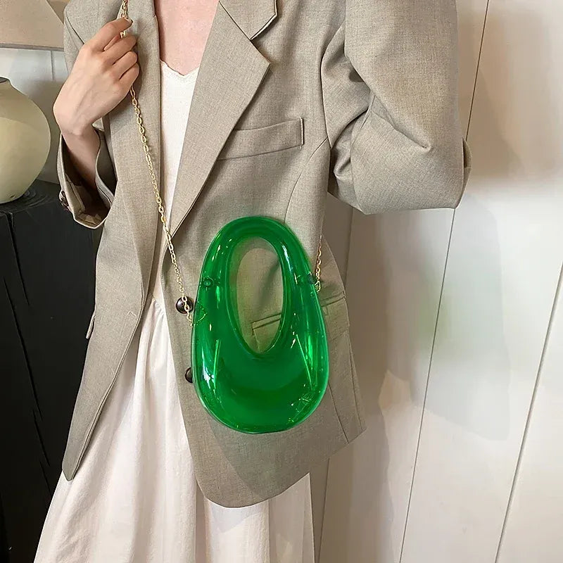 Transparent Moon Shape Clear Round PU Handbag