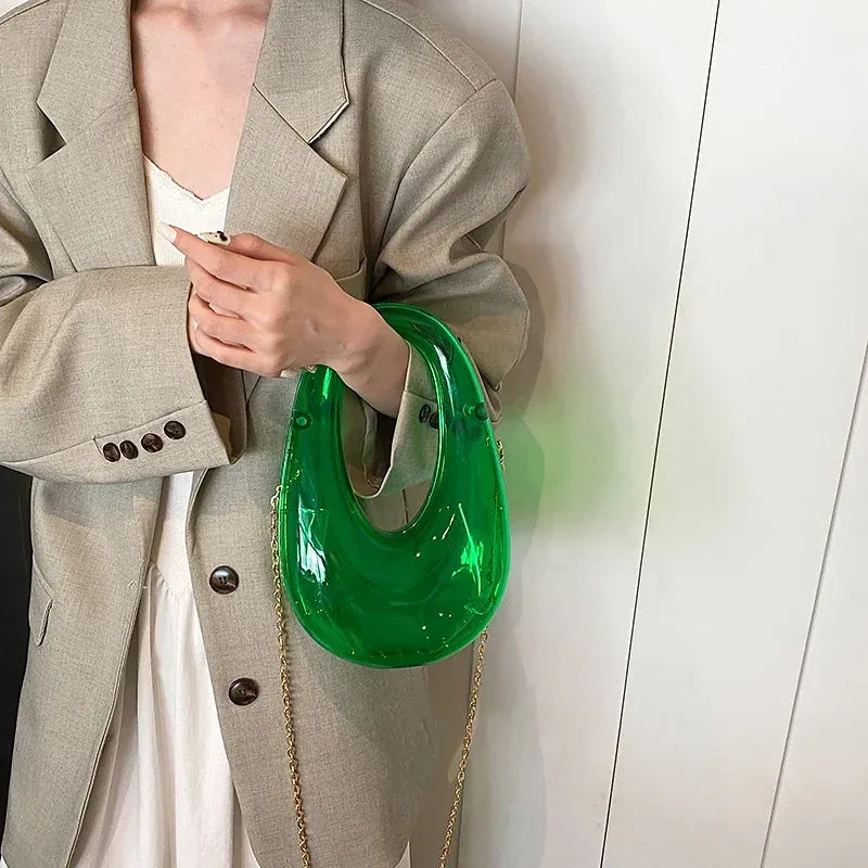 Transparent Moon Shape Clear Round PU Handbag