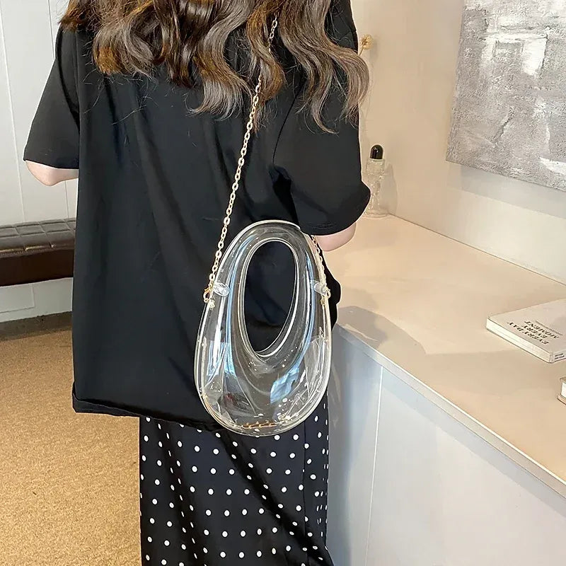 Transparent Moon Shape Clear Round PU Handbag