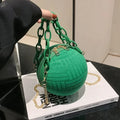 Elegant Vintage Thick Chain Round Solid Color Velvet Shoulder  Crossbody Bag