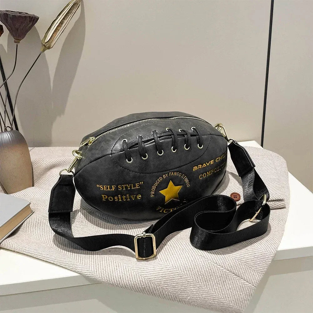 Novelty Rugby Shape Handmade Genuine Leather Shoulder Bag