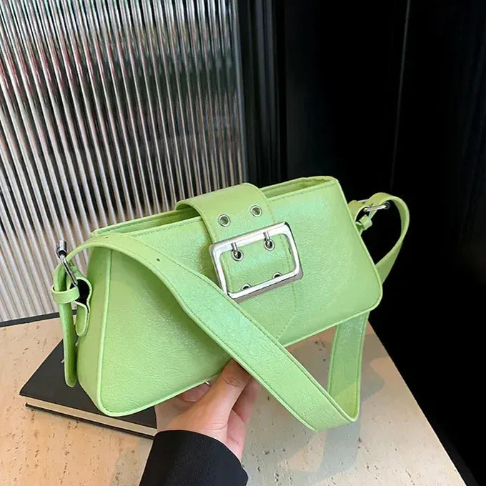 Zip Buckle Detail Small Square Faux Leather Underarm Bag