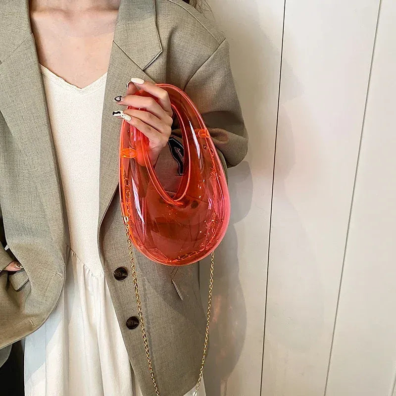 Transparent Moon Shape Clear Round PU Handbag