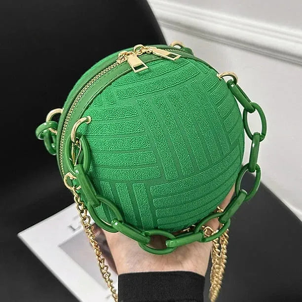 Elegant Vintage Thick Chain Round Solid Color Velvet Shoulder  Crossbody Bag