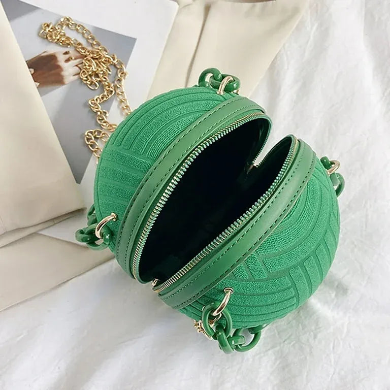 Elegant Vintage Thick Chain Round Solid Color Velvet Shoulder  Crossbody Bag