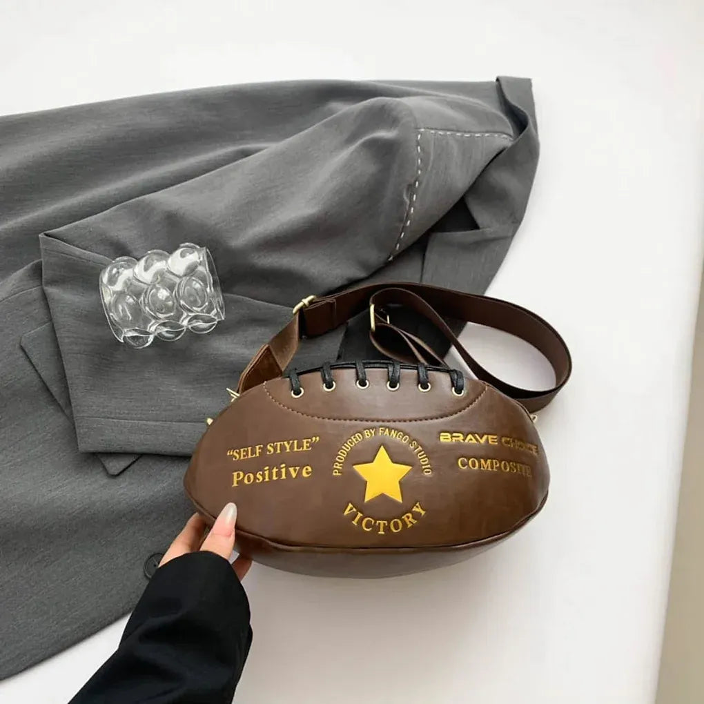Novelty Rugby Shape Handmade Genuine Leather Shoulder Bag