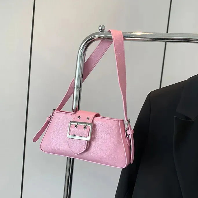 Zip Buckle Detail Small Square Faux Leather Underarm Bag