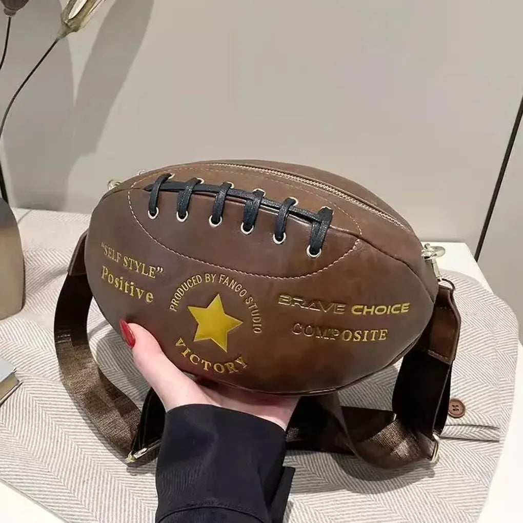 Novelty Rugby Shape Handmade Genuine Leather Shoulder Bag