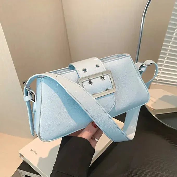 Zip Buckle Detail Small Square Faux Leather Underarm Bag
